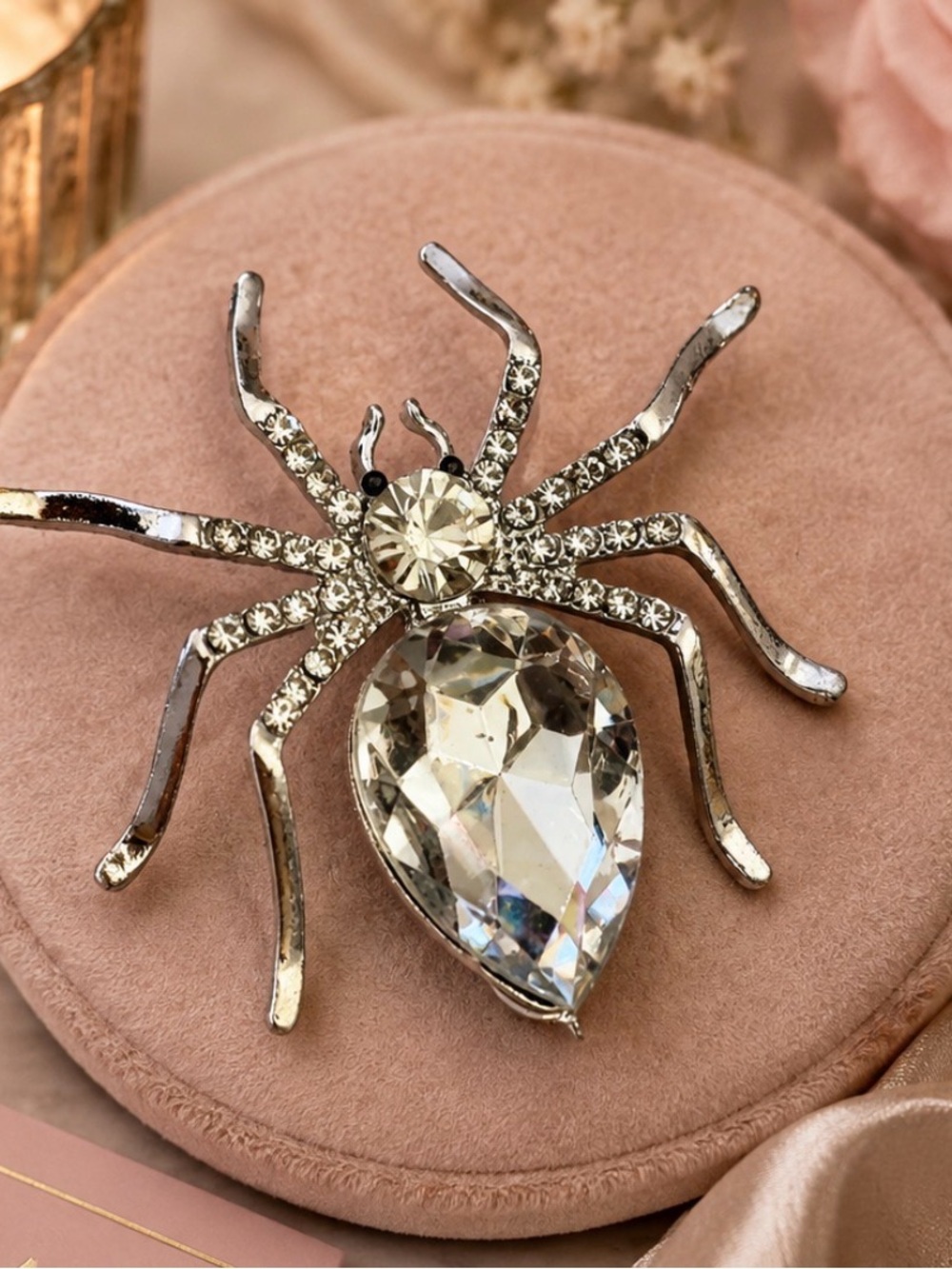 Crystal Spider Brooch Pin - Clear Rhinestone Accent